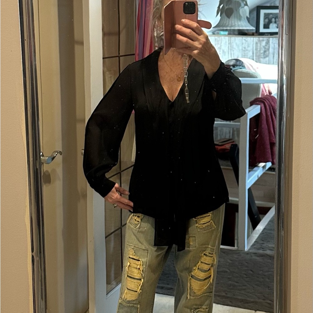 St. John Collection tie neck Black Blouse